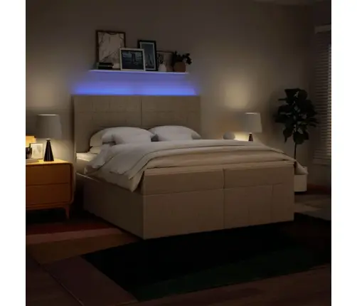 Lova Su Spyruoklėmis Ir Čiužiniu, Kreminė, 200X200 cm Audinys