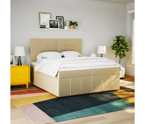 Lova Su Spyruoklėmis Ir Čiužiniu, Kreminė, 200X200 cm Audinys