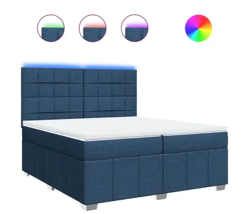 Atsperu Gultas Rāmis Ar Matraci, Zils Audums, 200X200 Cm Vidaxl
