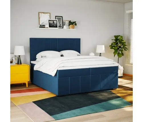 Atsperu Gultas Rāmis Ar Matraci, Zils Audums, 200X200 Cm Vidaxl
