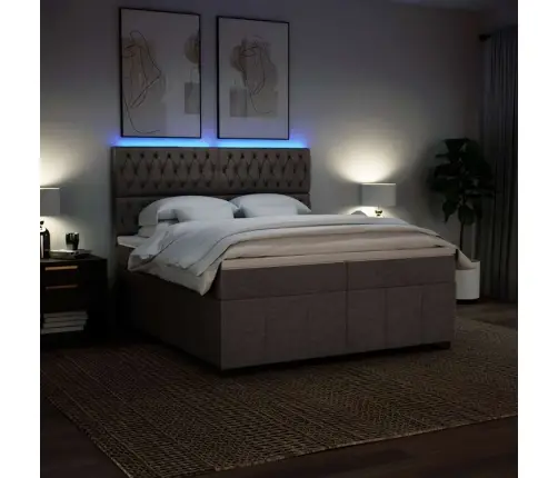 Atsperu Gultas Rāmis Ar Matraci, Pelēkbrūns, 200X200 Cm, Audums Vidaxl