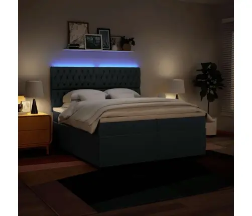 Lova Su Spyruoklėmis Ir Čiužiniu, Mėlyna, 200X200 cm Audinys