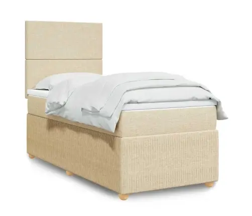 Atsperu Gultas Rāmis Ar Matraci, Krēmkrāsas, 80X200 Cm, Audums Vidaxl