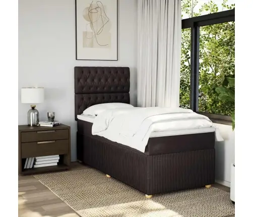 Atsperu Gulta Ar Matraci, Tumši Brūna, 90X190 Cm, Audums Vidaxl