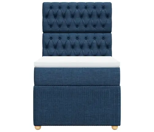 Atsperu Gultas Rāmis Ar Matraci, Zils, 90X190 Cm, Audums Vidaxl