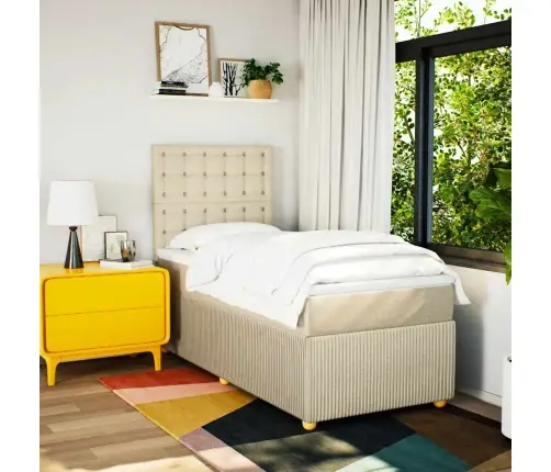 Atsperu Gulta Ar Matraci, Krēmkrāsas, 90X190 Cm, Audums Vidaxl