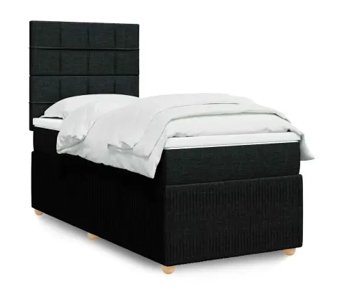 Atsperu Gultas Rāmis Ar Matraci, Melna, 90X200 Cm, Audums Vidaxl