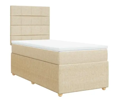 Lova Su Spyruoklėmis Ir Čiužiniu, Kreminė, 90X200 cm Audinys