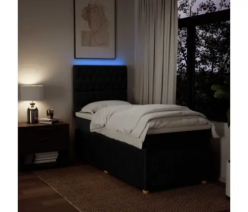 Atsperu Gultas Rāmis Ar Matraci, Melna, 90X200 Cm, Audums Vidaxl