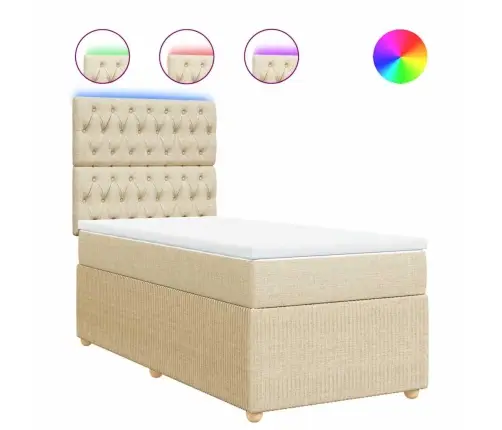 Atsperu Gultas Rāmis Ar Matraci, Krēmkrāsas, 90X200 Cm, Audums Vidaxl