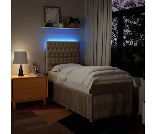 Atsperu Gultas Rāmis Ar Matraci, Krēmkrāsas, 90X200 Cm, Audums Vidaxl