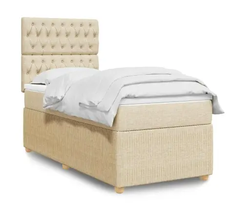 Atsperu Gultas Rāmis Ar Matraci, Krēmkrāsas, 90X200 Cm, Audums Vidaxl