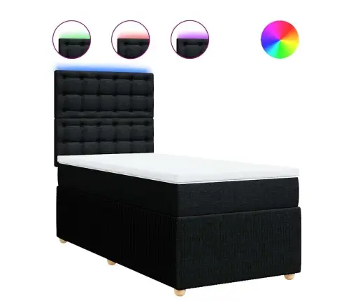 Atsperu Gultas Rāmis Ar Matraci, Melna, 90X200 Cm, Audums Vidaxl