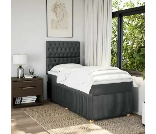 Atsperu Gultas Rāmis Ar Matraci, Tumši Pelēka Audums, 100X200Cm Vidaxl