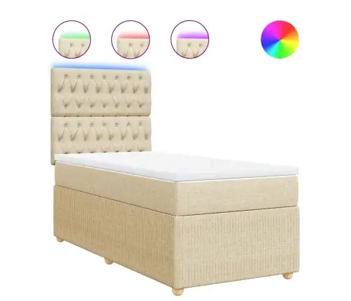 Atsperu Gultas Rāmis Ar Matraci, Krēmkrāsas, 100X200 Cm, Audums Vidaxl