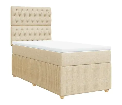 Atsperu Gultas Rāmis Ar Matraci, Krēmkrāsas, 100X200 Cm, Audums Vidaxl