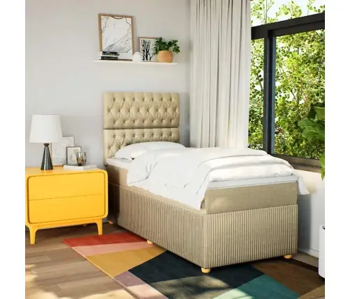 Atsperu Gultas Rāmis Ar Matraci, Krēmkrāsas, 100X200 Cm, Audums Vidaxl