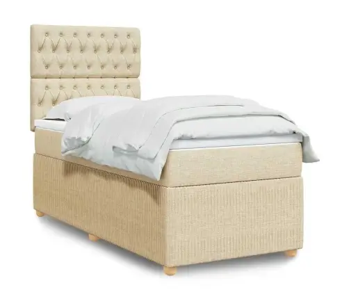 Atsperu Gultas Rāmis Ar Matraci, Krēmkrāsas, 100X200 Cm, Audums Vidaxl