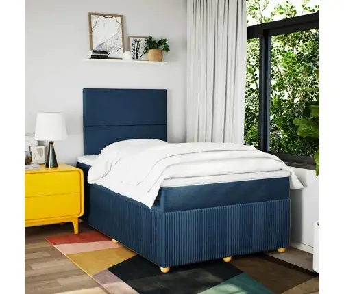 Lova Su Spyruoklėmis Ir Čiužiniu, Mėlyna, 120X190cm Audinys