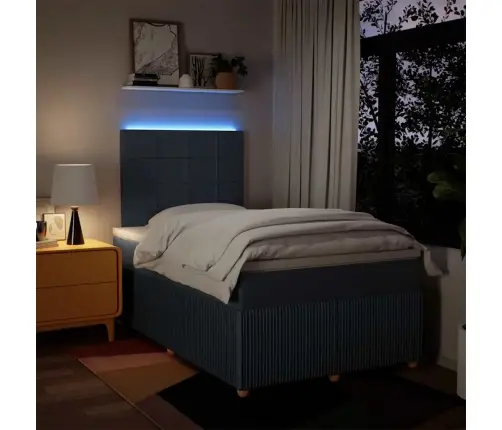 Atsperu Gultas Rāmis Ar Matraci, Zils, 120X200 Cm, Audums Vidaxl