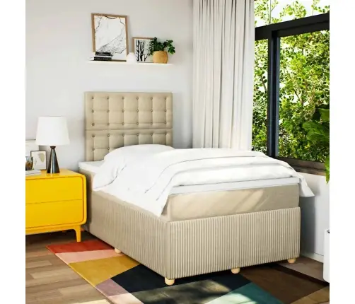 Lova Su Spyruoklėmis Ir Čiužiniu, Kreminė, 120X200 cm Audinys