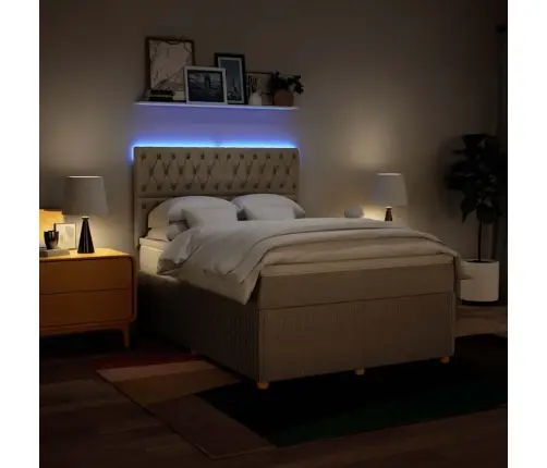 Atsperu Gulta Ar Matraci, Krēmkrāsas Audums, 140X190 Cm Vidaxl