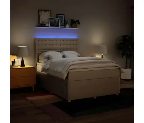 Atsperu Gulta Ar Matraci, Krēmkrāsas Audums, 140X190 Cm Vidaxl