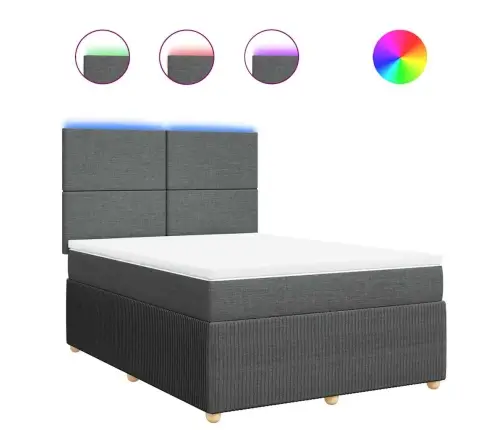 Atsperu Gulta Ar Matraci, Tumši Pelēka, 140X200 Cm, Audums Vidaxl