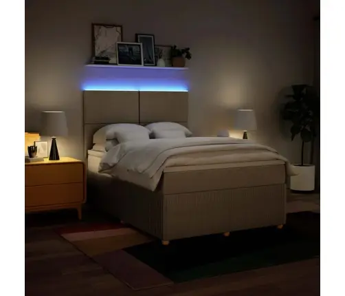 Atsperu Gulta Ar Matraci, Krēmkrāsas, 140X200 Cm, Audums Vidaxl