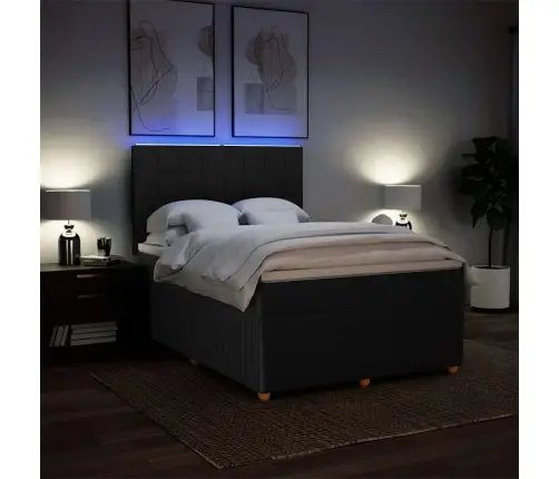 Atsperu Gulta Ar Matraci, Melna, 140X200 Cm, Audums Vidaxl