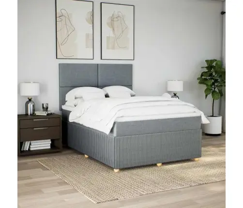 Lova Su Spyruoklėmis Ir Čiužiniu, Pilka, 160X200cm Audinys