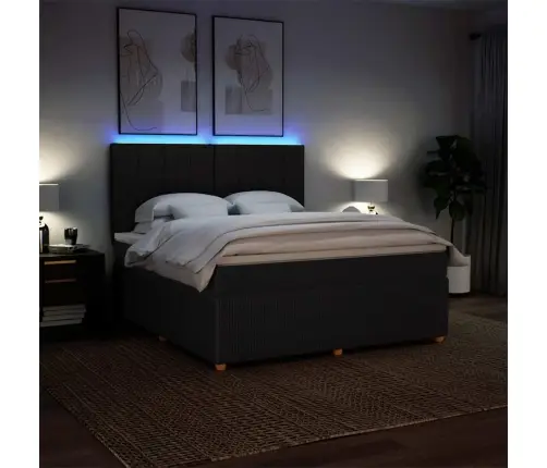 Lova Su Spyruoklėmis Ir Čiužiniu, Juoda, 180X200 cm Audinys