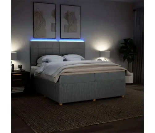 Lova Su Spyruoklėmis Ir Čiužiniu, Pilka, 200X200cm Audinys Lova Su Spyruoklėmis Ir Čiužiniu, Pilka, 200X200cm Audinys