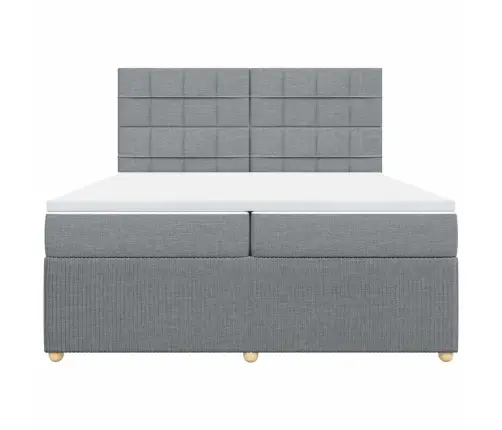 Lova Su Spyruoklėmis Ir Čiužiniu, Pilka, 200X200cm Audinys Lova Su Spyruoklėmis Ir Čiužiniu, Pilka, 200X200cm Audinys