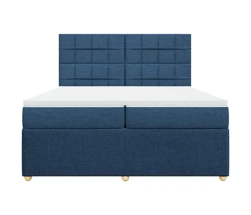 Atsperu Gultas Rāmis Ar Matraci, Zils Audums, 200X200 Cm Vidaxl