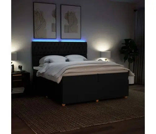 Lova Su Spyruoklėmis Ir Čiužiniu, Juoda, 200X200 cm Audinys