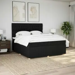 Lova Su Spyruoklėmis Ir Čiužiniu, Juoda, 200X200 cm Audinys