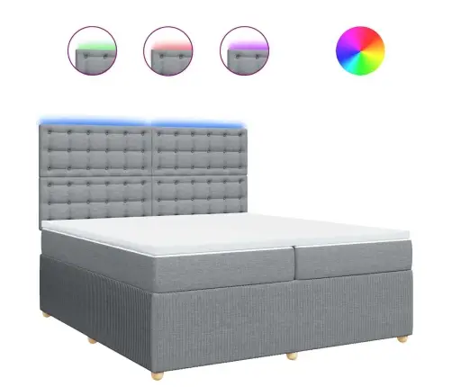 Atsperu Gulta Ar Matraci, Gaiši Pelēka Audums, 200X200Cm Vidaxl