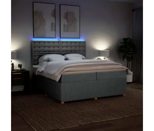 Atsperu Gulta Ar Matraci, Gaiši Pelēka Audums, 200X200Cm Vidaxl