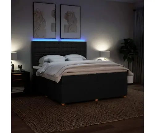 Atsperu Gultas Rāmis Ar Matraci, Melna Audums, 200X200 Cm Vidaxl