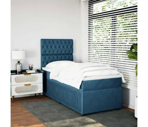 Atsperu Gulta Ar Matraci, Zils Samts, 80X200 Cm Vidaxl