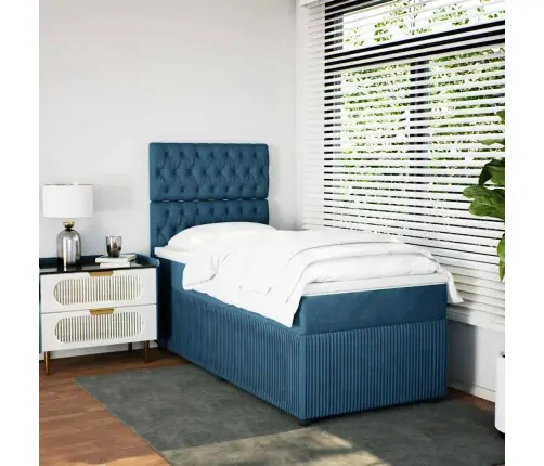 Atsperu Gulta Ar Matraci, Zils Samts, 80X200 Cm Vidaxl