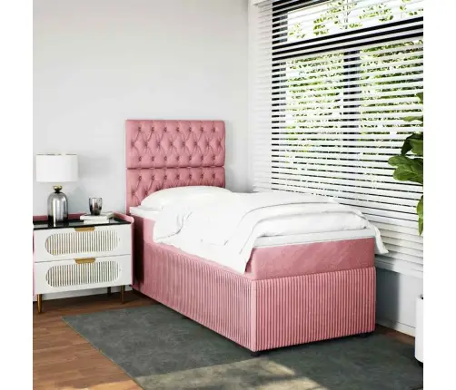 Atsperu Gulta Ar Matraci, Rozā Samts, 80X200 Cm Vidaxl