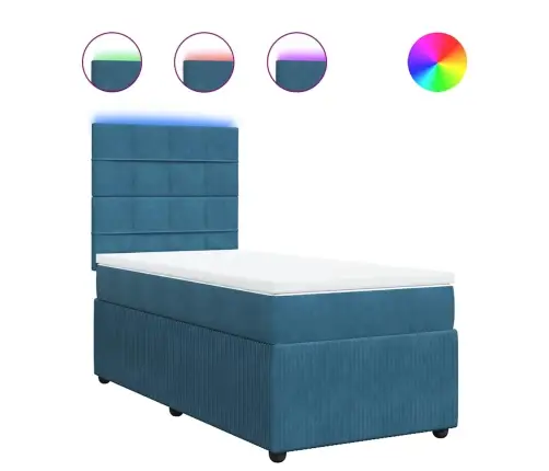 Atsperu Gulta Ar Matraci, Zils Samts, 90X190 Cm Vidaxl