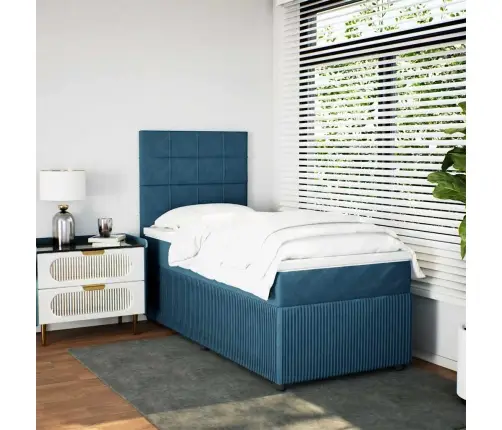 Atsperu Gulta Ar Matraci, Zils Samts, 90X190 Cm Vidaxl