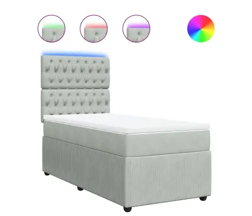 Lova Su Spyruoklėmis Ir Čiužiniu, Pilka, 90X190 cm Aksomas