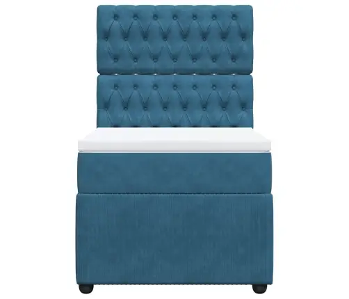 Spyruoklinė Lova Su Čiužiniu, Mėlyna, 90X190cm Aksomas