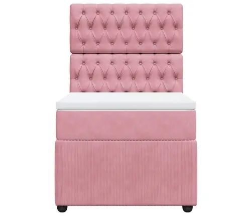 Atsperu Gulta Ar Matraci, Rozā Samts, 90X200 Cm Vidaxl