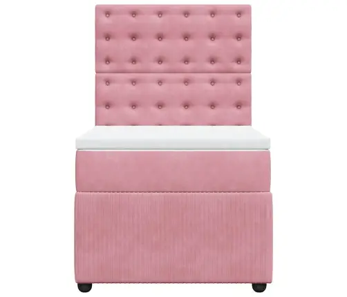 Atsperu Gulta Ar Matraci, Rozā Samts, 90X200 Cm Vidaxl