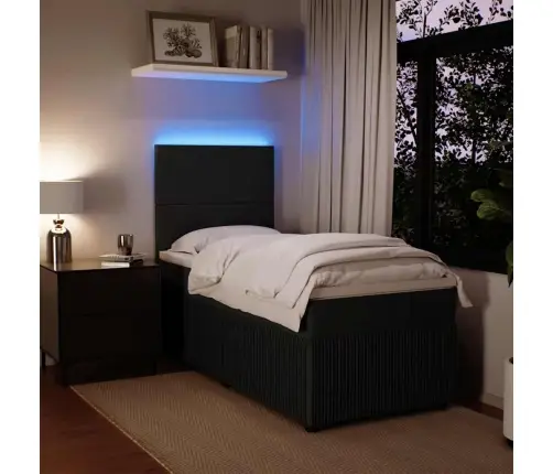 Lova Su Spyruoklėmis Ir Čiužiniu, Juoda, 100X200 cm Aksomas